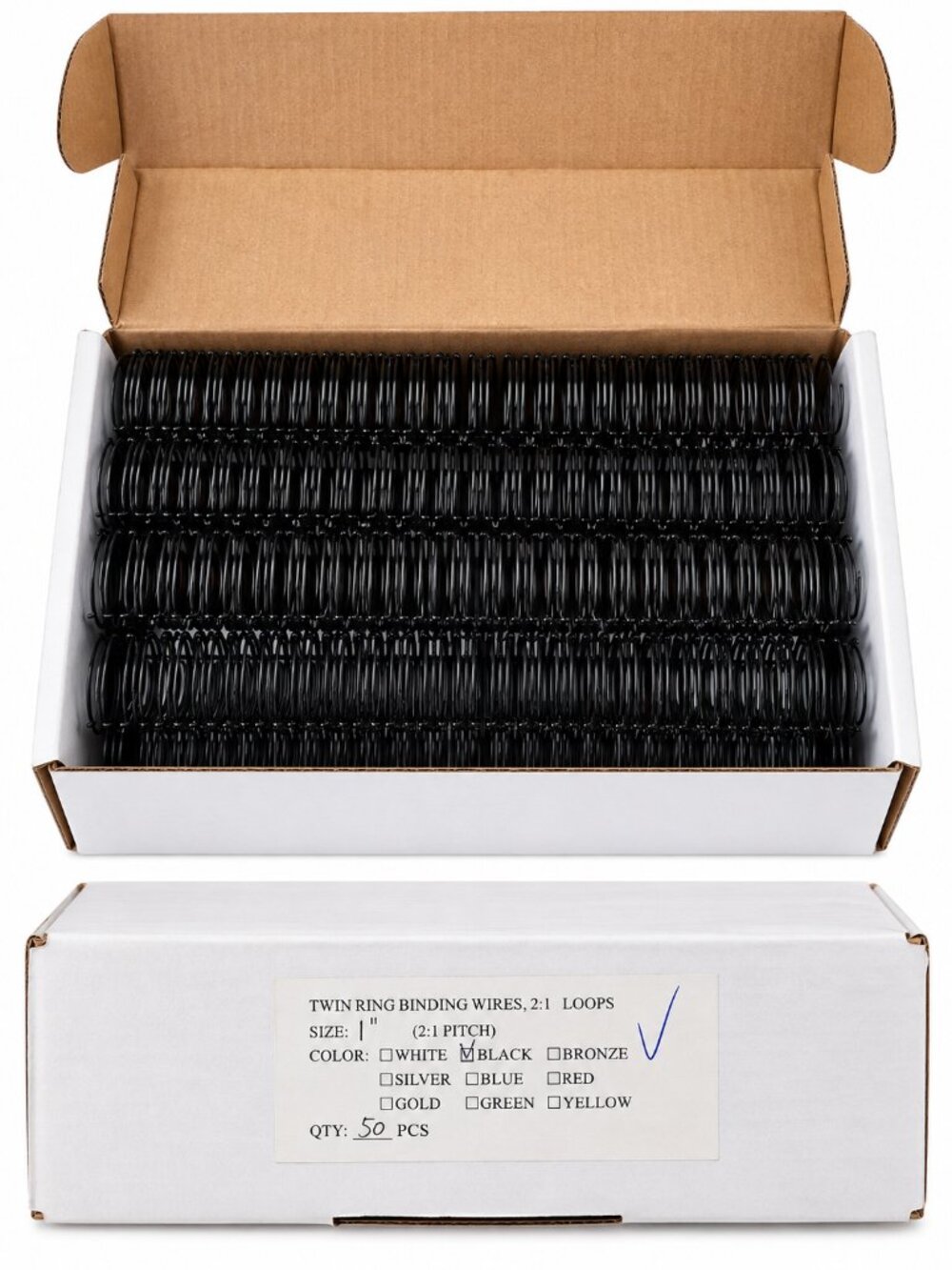 50pc Black 1" Twin Loop Binding Wires 2:1 Pitch Bookbinding Wire-O Spines